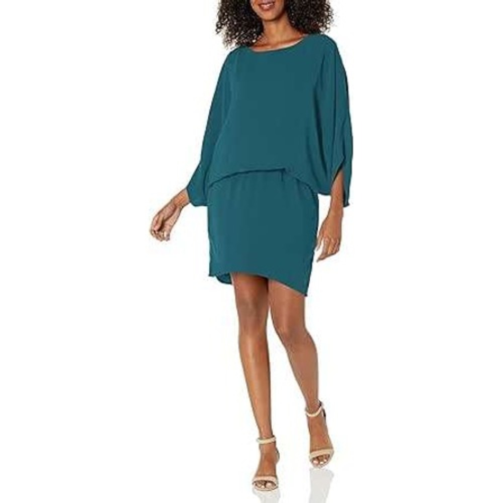 Trina Turk Teal Green Dolman Sleeve Blouson Tie Back Dress 2207303SB1 Mens Small